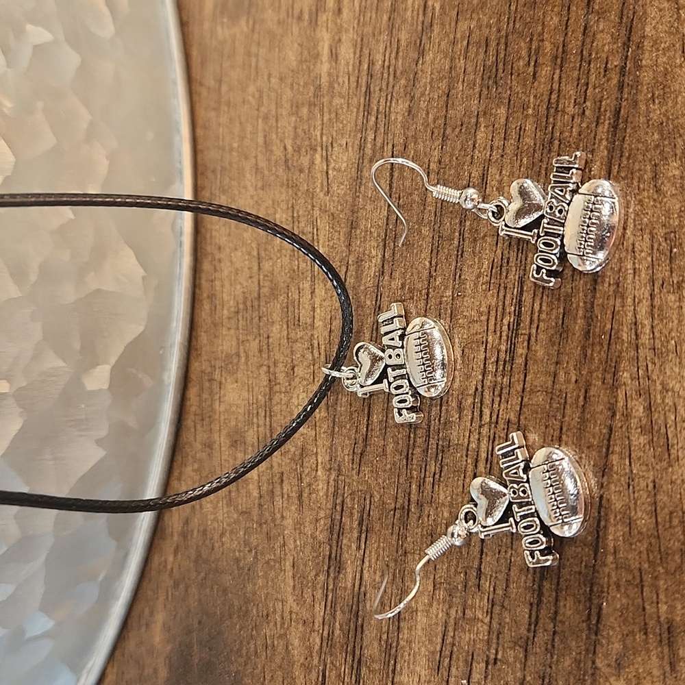 Silver 'I Love Football' Jewelry Set